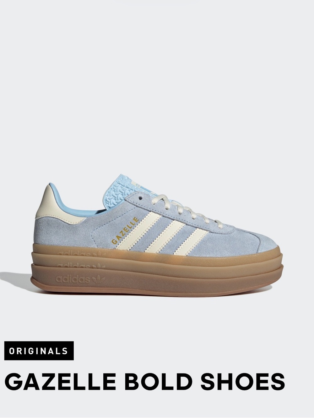 adidas Gazelle Bold Women’s Sneakers — Light Blue/Cream with Gum Sole